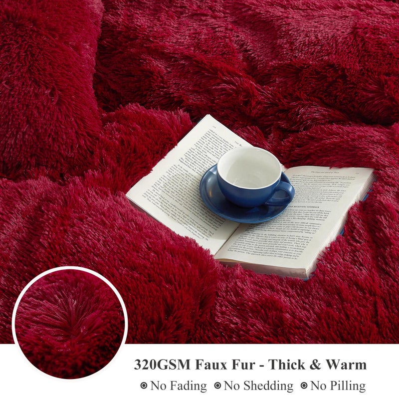 XeGe Cozy Plush Shaggy Duvet Cover  Luxury Soft Fluffy Furry Solid Color Comforter Cover  1 PC Bedding for Girls Women Bedroom (1 Faux Fur Fuzzy Quilt Cover)  Zipper Closure (Queen Size  Red) - Image 4